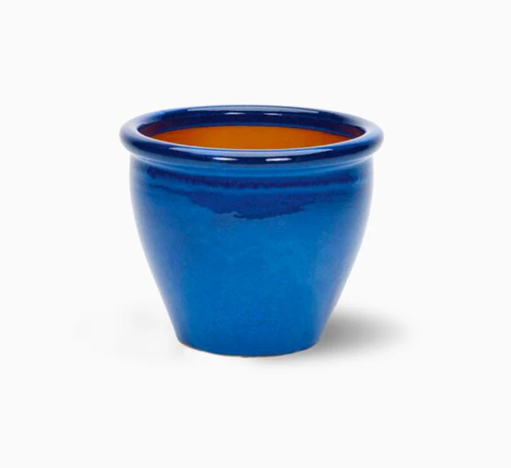 Blue Rolled Rim Pot Blue Outdoor Ceramic Pot, Trendy Outdoor Pot 58x43cm DiaxHt