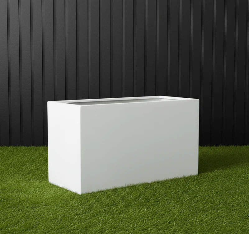 Rectangular GRP Pot 100x40x60cm Modern Durable Outdoor Planter White
