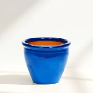 Blue Rolled Rim Pot Blue Outdoor Ceramic Pot, Trendy Outdoor Pot 30x25cm DiaxHt