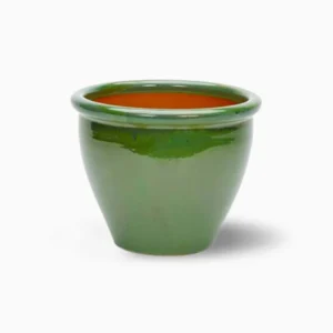 Rolled Rim Pot Outdoor Ceramic Pot, Trendy Outdoor Pot 30x25 cm DiaxHt Green