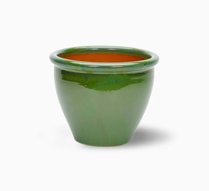 Rolled Rim Pot Outdoor Ceramic Pot, Trendy Outdoor Pot 48x37cm DiaxHt Green