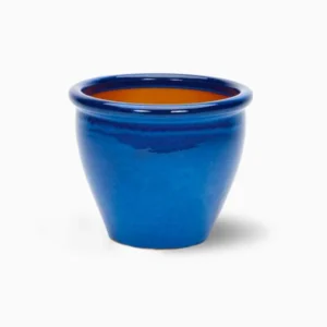 Rolled Rim Pot Outdoor Ceramic Pot, Trendy Outdoor Pot 30x25 cm DiaxHt Blue