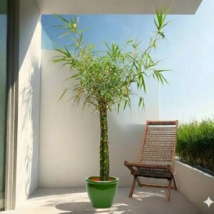 Bambusa ventricosa or Buddha's Belly Bamboo Rolled Rim Pot Green