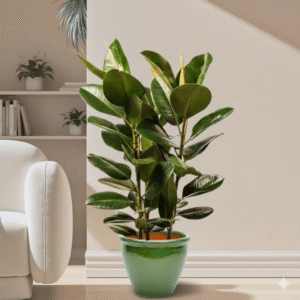 Ficus Elastica "Abidjan" or Rubber Plant (Holland) 80 - 100cm Rolled Rim Green Pot (Default Soil)