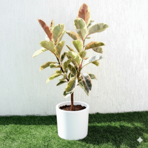Ficus Elastica Tineke | Rubber Plant Variegated 25-35cm height Fiber Glass Pot White