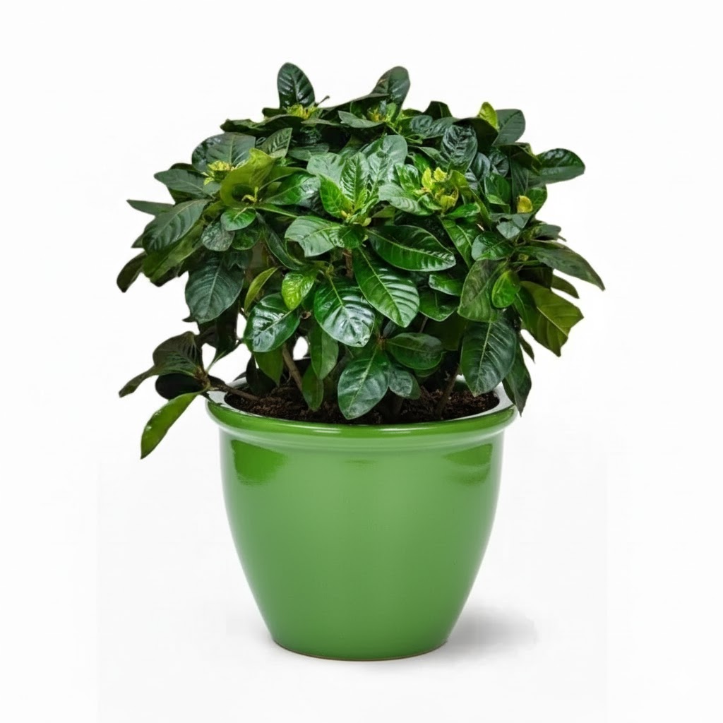Gardenia Jasminoides "Cape Jasmine" ياسمين (Outdoor) 60-80cm overall height Rolled Rim Green pot