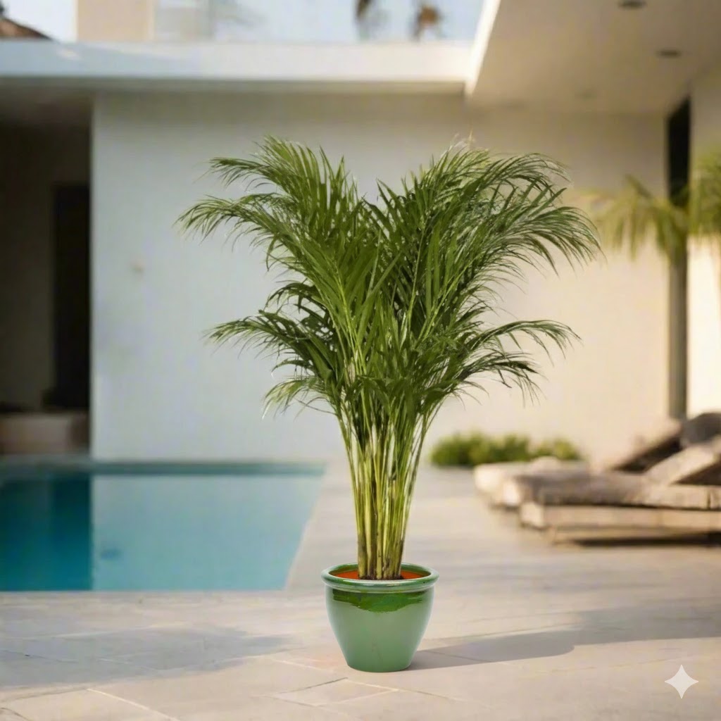 Areca palm Outdoor | Chrysalidocarpus lutescens | 1.3-1.4m overall height فراشة النخيلGreen Rolled Rim Pot